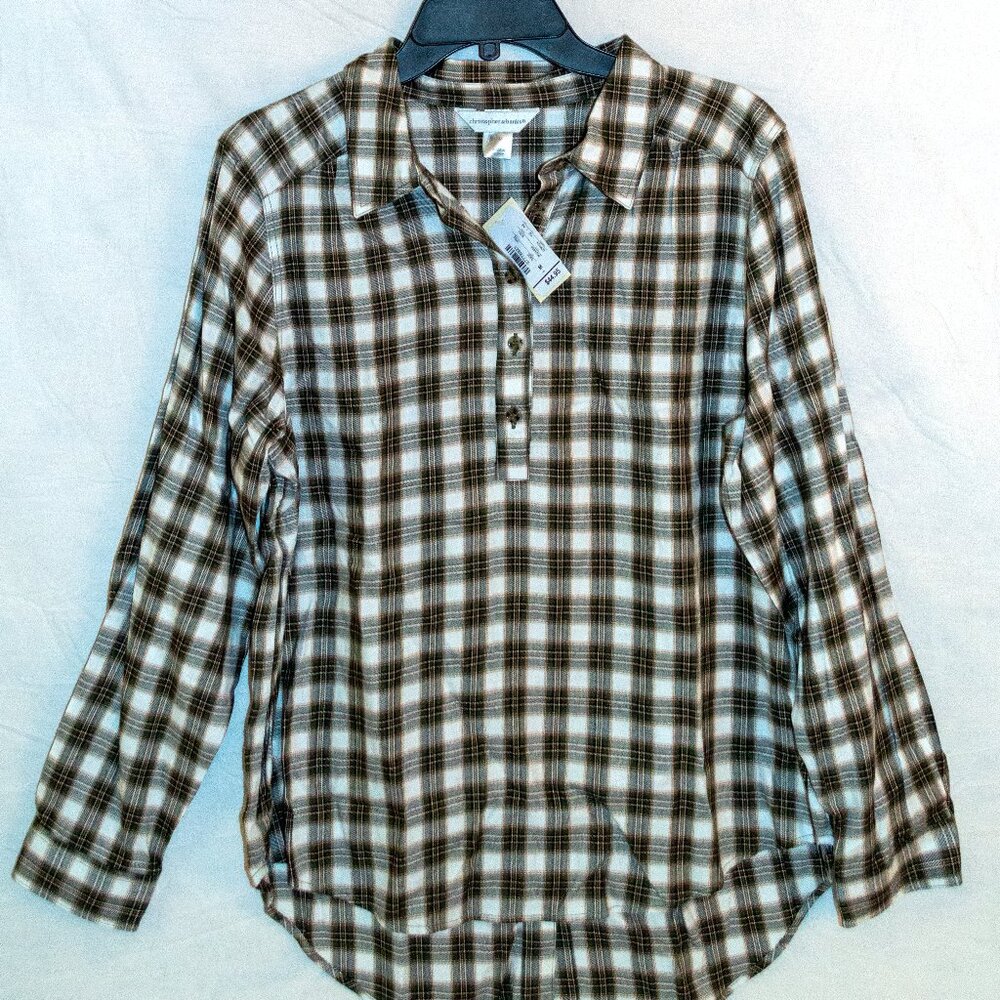 Christopher & Banks Women’s Medium Brown Plaid Popover Shirt – NWT